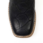 Kids Pirarucu Fish Black Boots - Embossed Leather - Square Toe (K92-1)