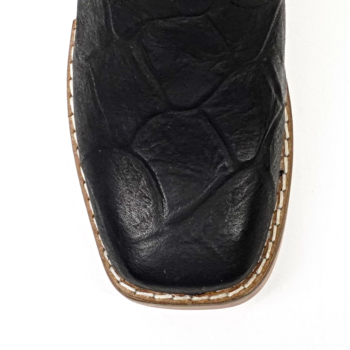 Kids Pirarucu Fish Black Boots - Embossed Leather - Square Toe (K92-1)