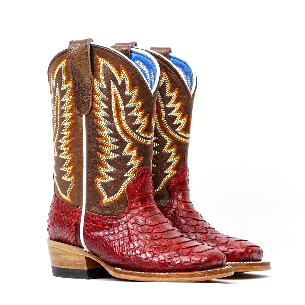 Kids Python Boots - Red - Square Toe