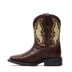 Kids Brown Leather Boots - Slip-Resistant Sole - Square Toe (TCK006)