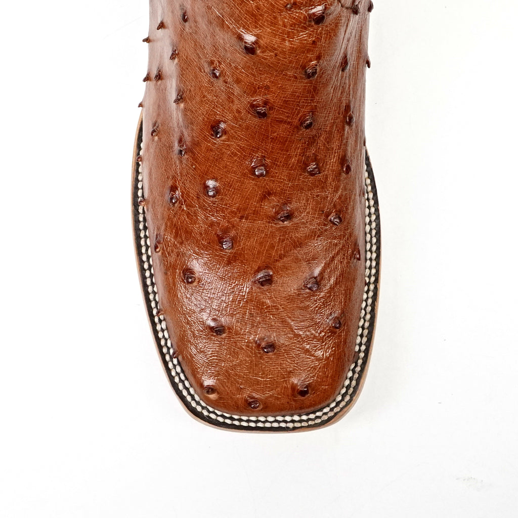 Austin Ostrich Boots - Brandy - Square Toe (AV20)