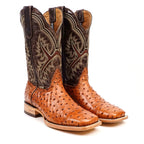 Ostrich Cognac Cowboy Boots - Embossed Leather - Square Toe (E424)