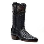 Platinum Rhodes Nile Crocodile Tail Boots - Black - Roper Toe