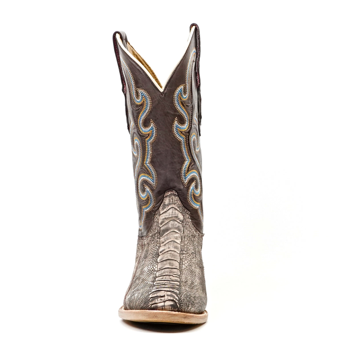 Ridge Ostrich Leg Boots - Rustic Brown - Roper Toe