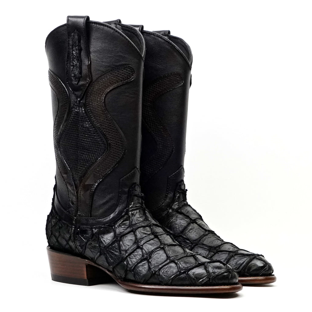 Platinum Connor Pirarucu Fish Boots - Black - Roper Toe