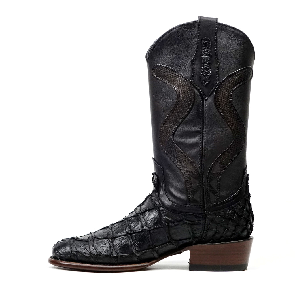 Platinum Connor Pirarucu Fish Boots - Black - Roper Toe