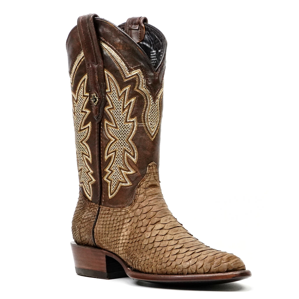 Tanner Python Boots - Tamarind - Roper Toe (PN240)