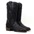 Tanner Platinum Python Boots - Matte Black - Roper Toe