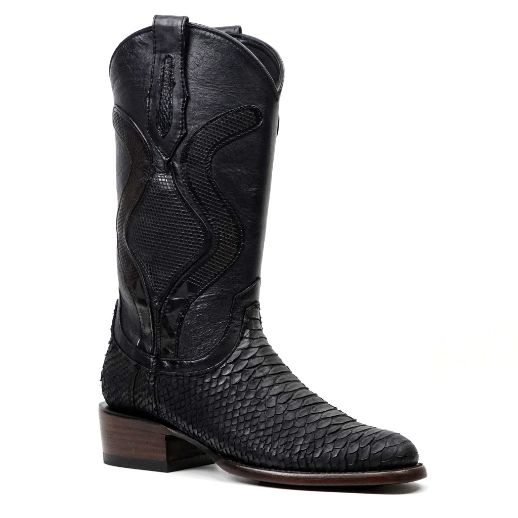 Tanner Platinum Python Boots - Matte Black - Roper Toe