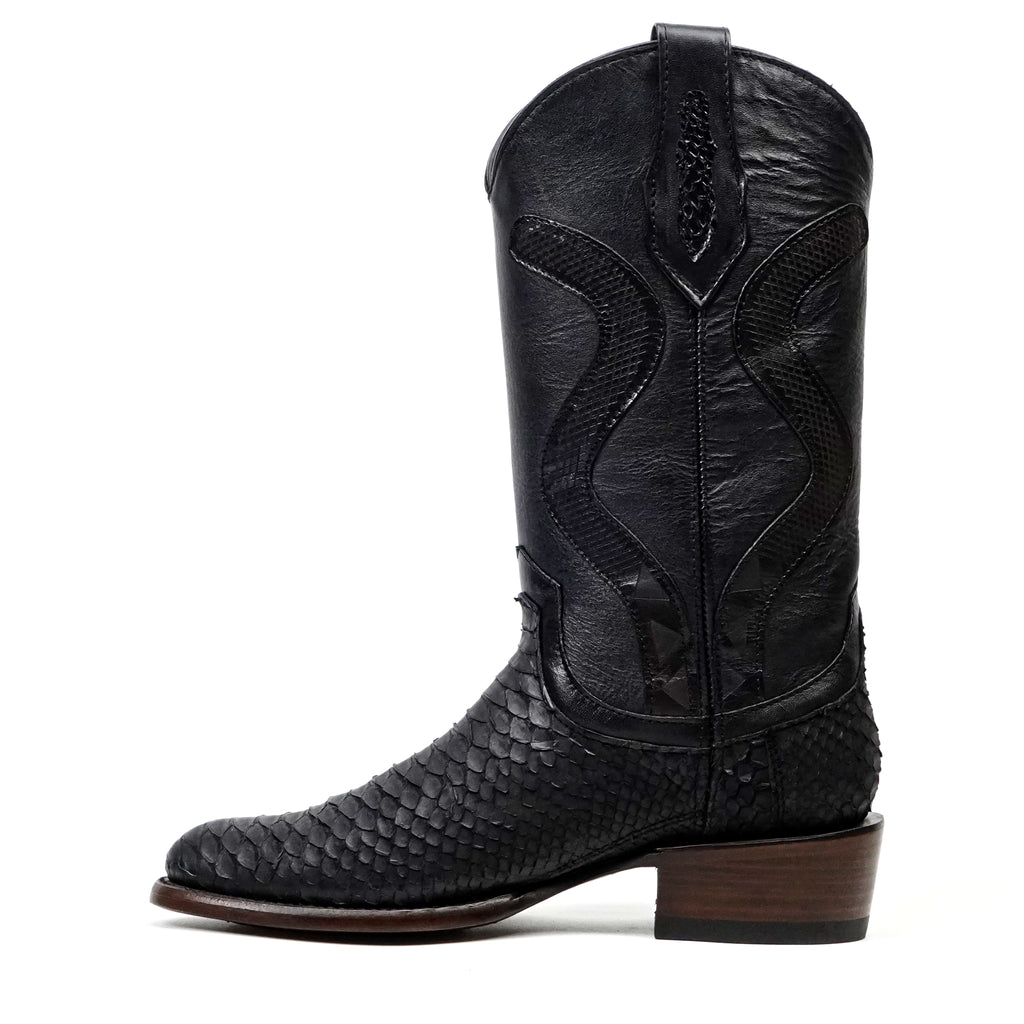 Tanner Platinum Python Boots - Matte Black - Roper Toe