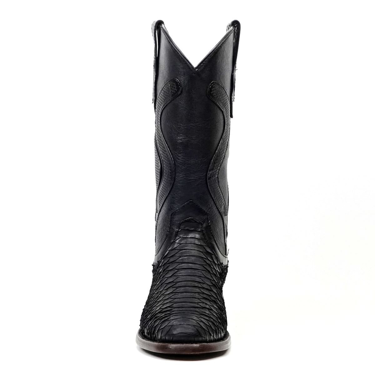 Tanner Platinum Python Boots - Matte Black - Roper Toe