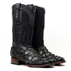Botas Connor Platinum Pirarucu - Negro Zafiro - Punta Cuadrada