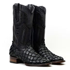 Connor Platinum Pirarucu Fish Boots - Black - Square Toe
