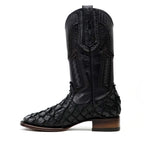 Connor Platinum Pirarucu Fish Boots - Black - Square Toe