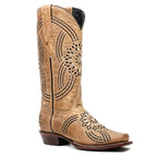 Flor - Botas vaqueras de pedrería Fawn - Caña media - Punta cuadrada estrecha (E749)