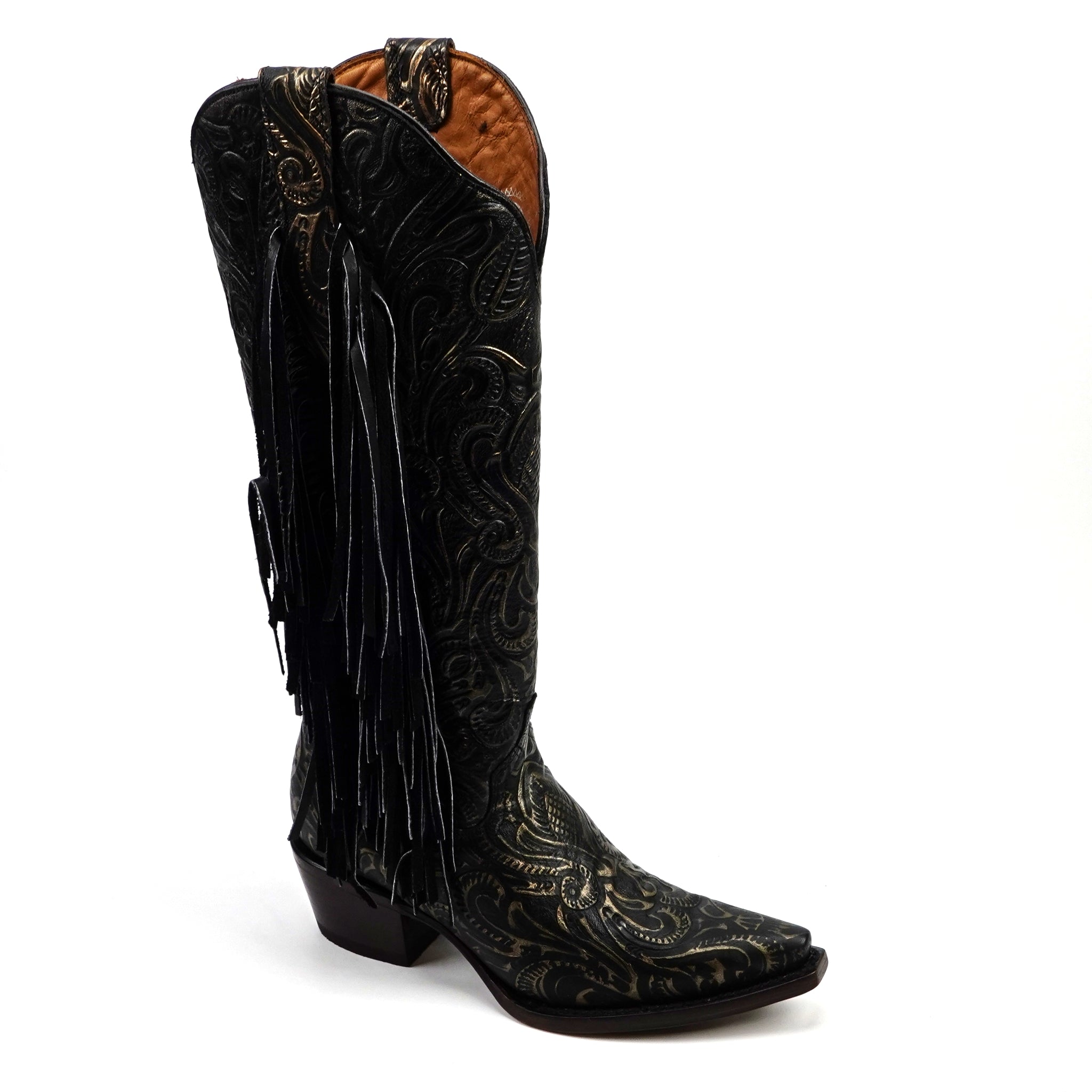 Ruanda - Fringe Black Cowgirl Boots - Tall Shaft - Snip Toe (E868) - Gomez Western Wear 6.5 US