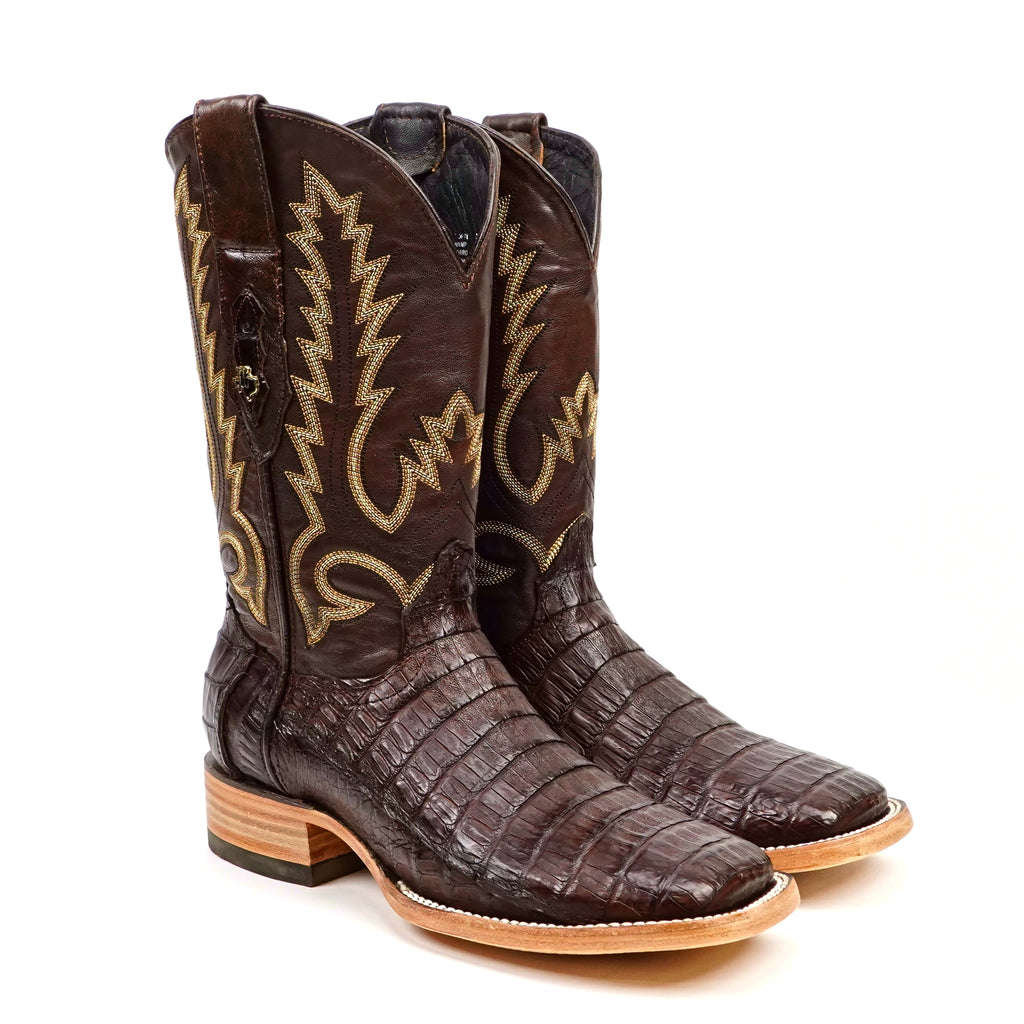 Rhodes Caiman Belly Boots - Brown - Square Toe (LM10)