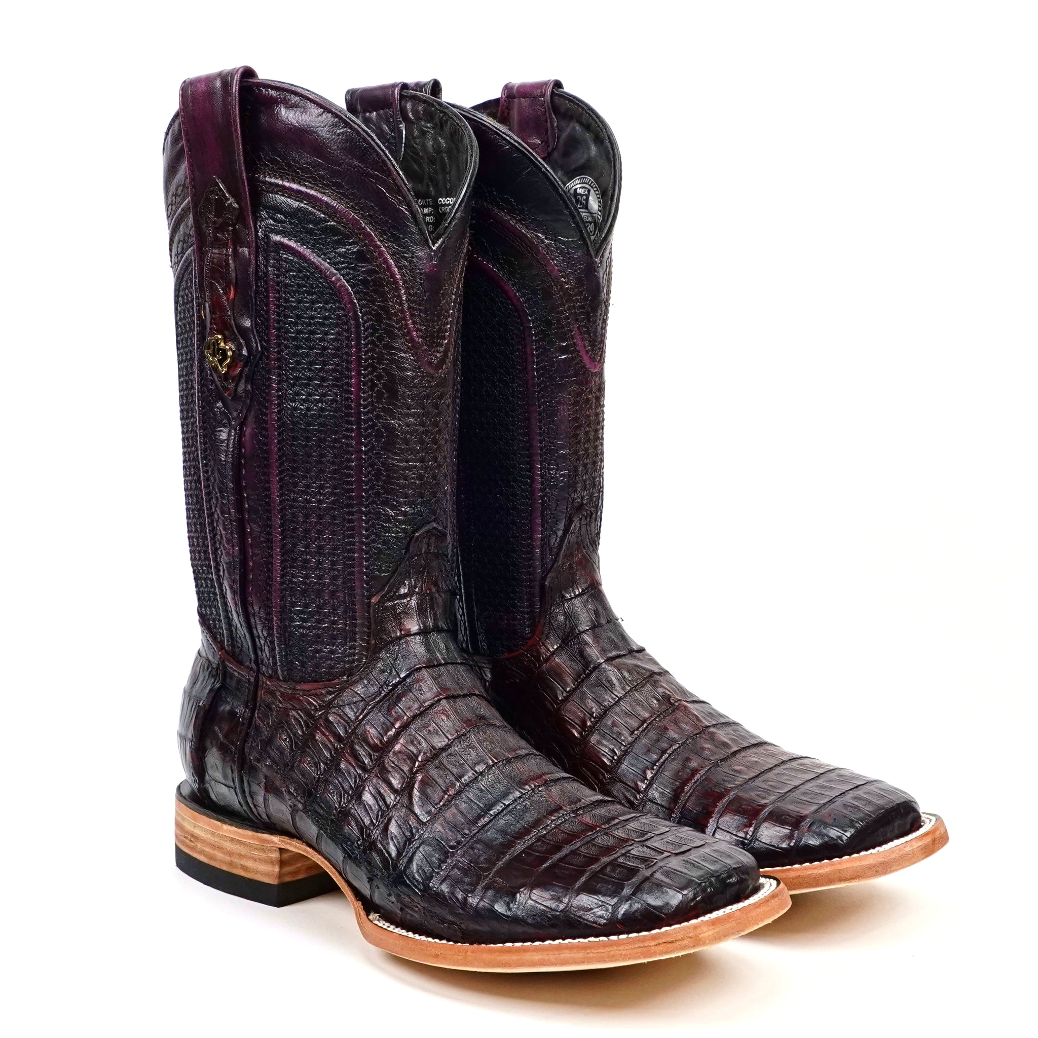 Rhodes Caiman Belly Boots - Black Cherry - Square Toe (LM10