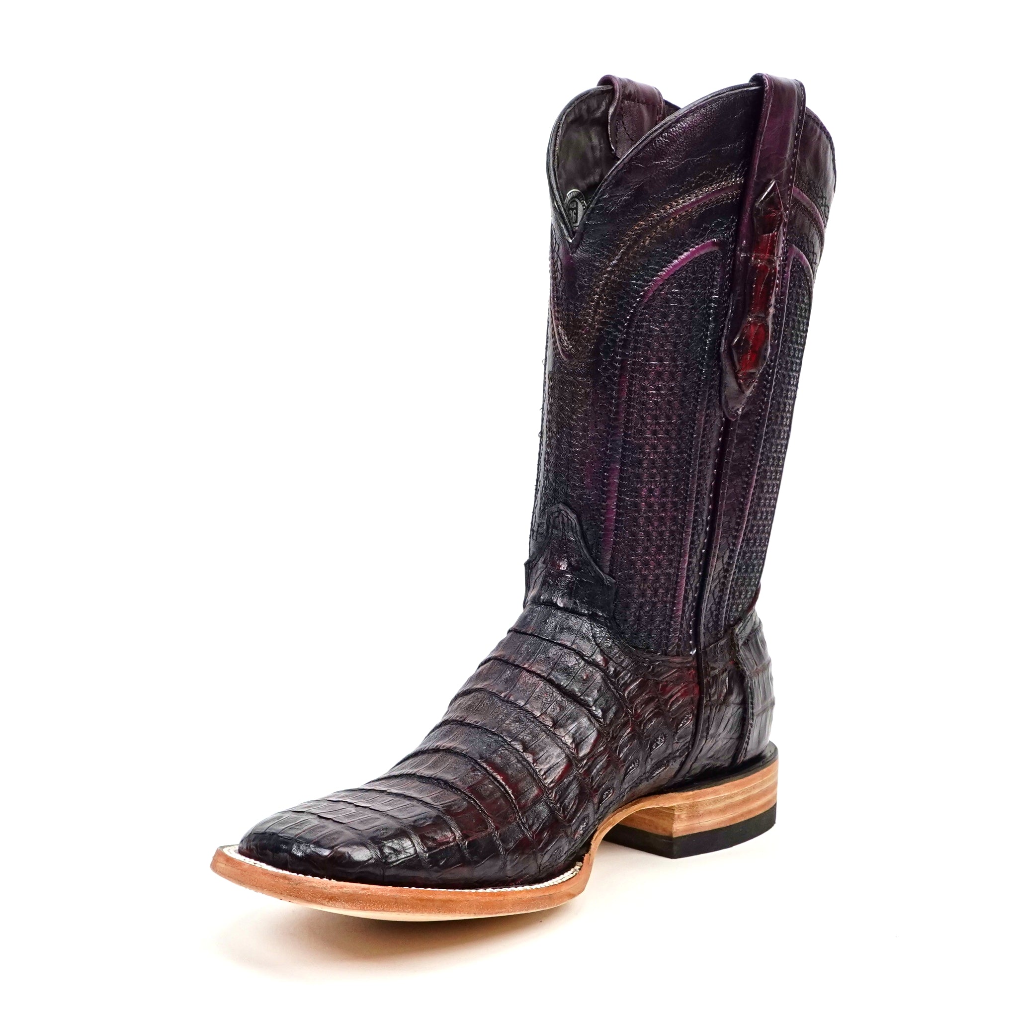 Rhodes Caiman Belly Boots - Black Cherry - Square Toe (LM10