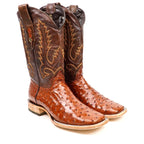 Austin Ostrich Boots - Brandy - Square Toe (AV20)