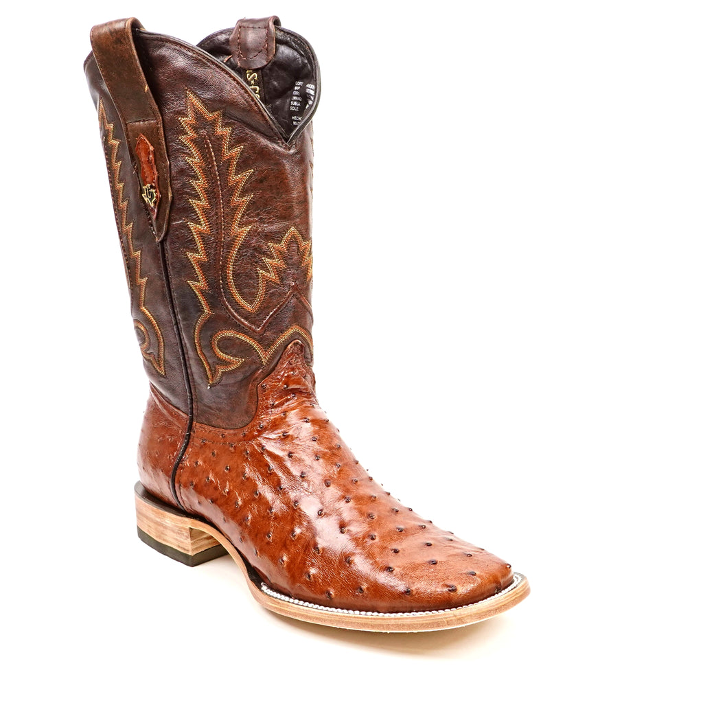 Austin Ostrich Boots - Brandy - Square Toe (AV20)