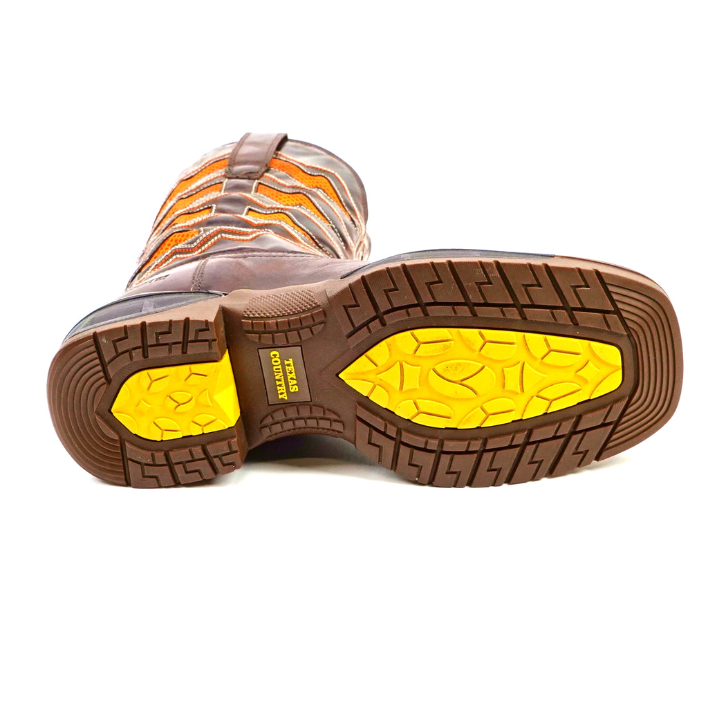 Texas Country - Orange & Brown Work Boots - Composite Toe (TC009)