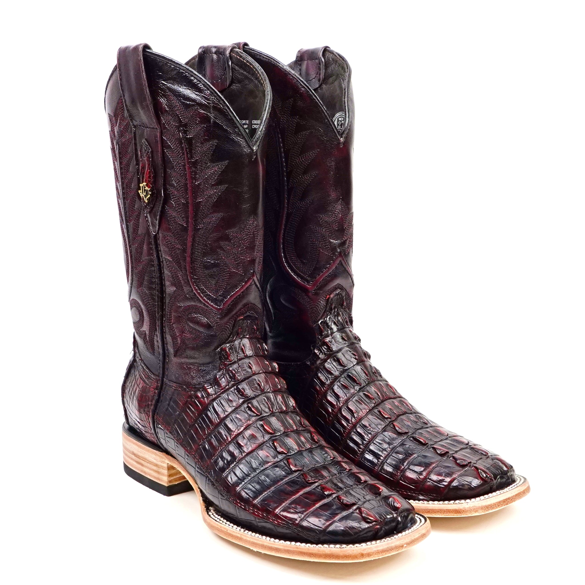 Rhodes Nile Crocodile Tail Boots - Black Cherry - Square Toe (LM10