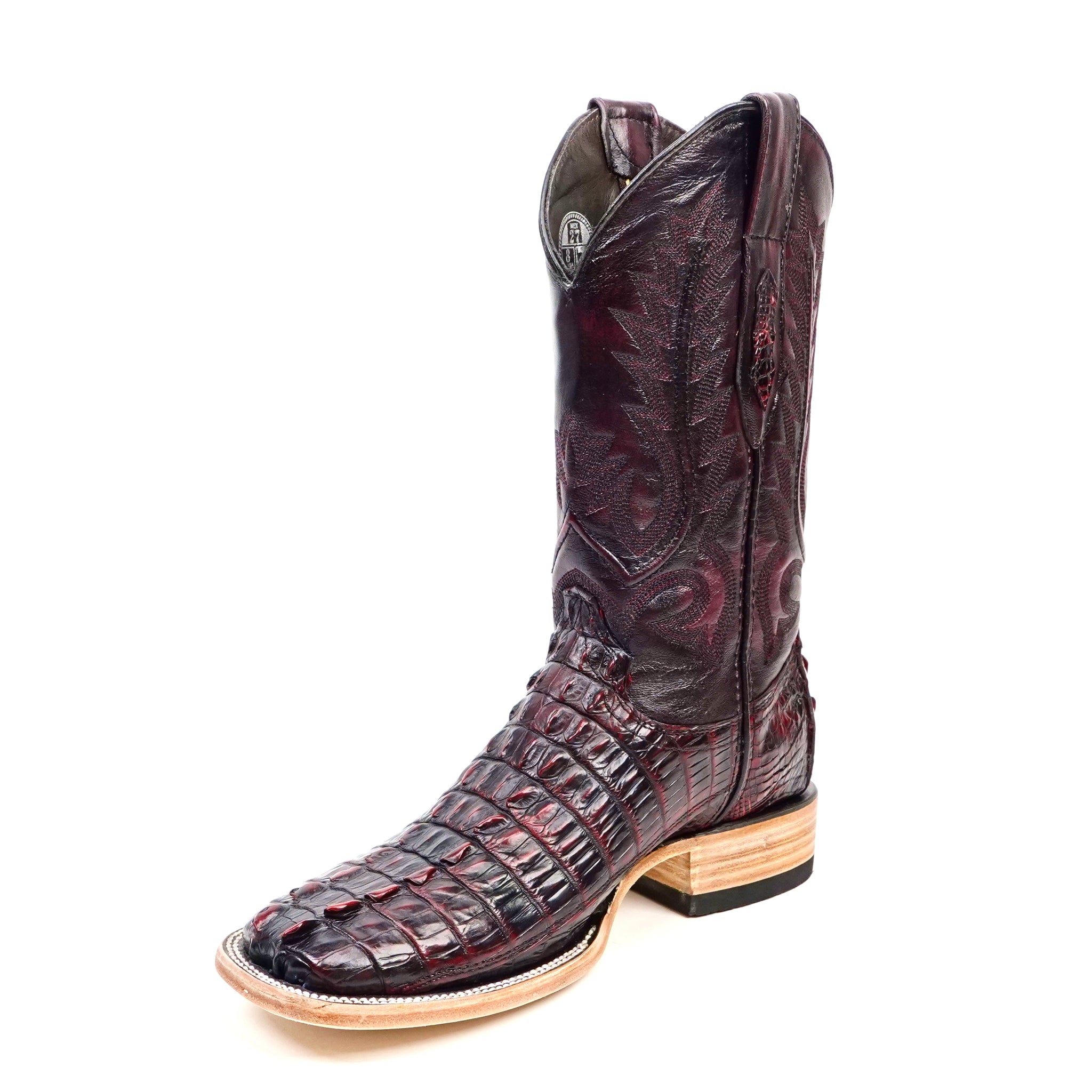Rhodes Nile Crocodile Tail Boots - Black Cherry - Square Toe (LM10