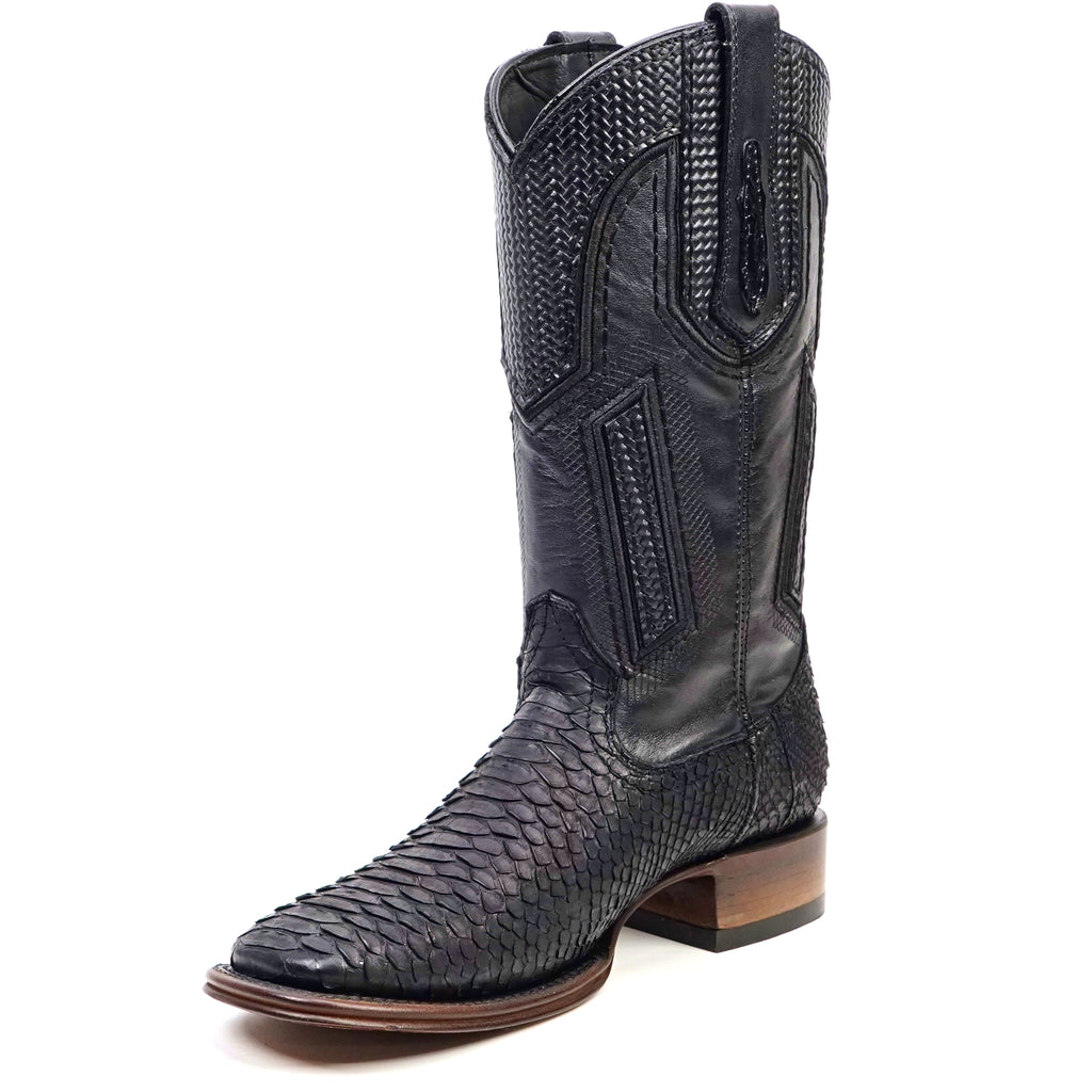 Tanner Platinum Python Boots - Matte Black - Square Toe
