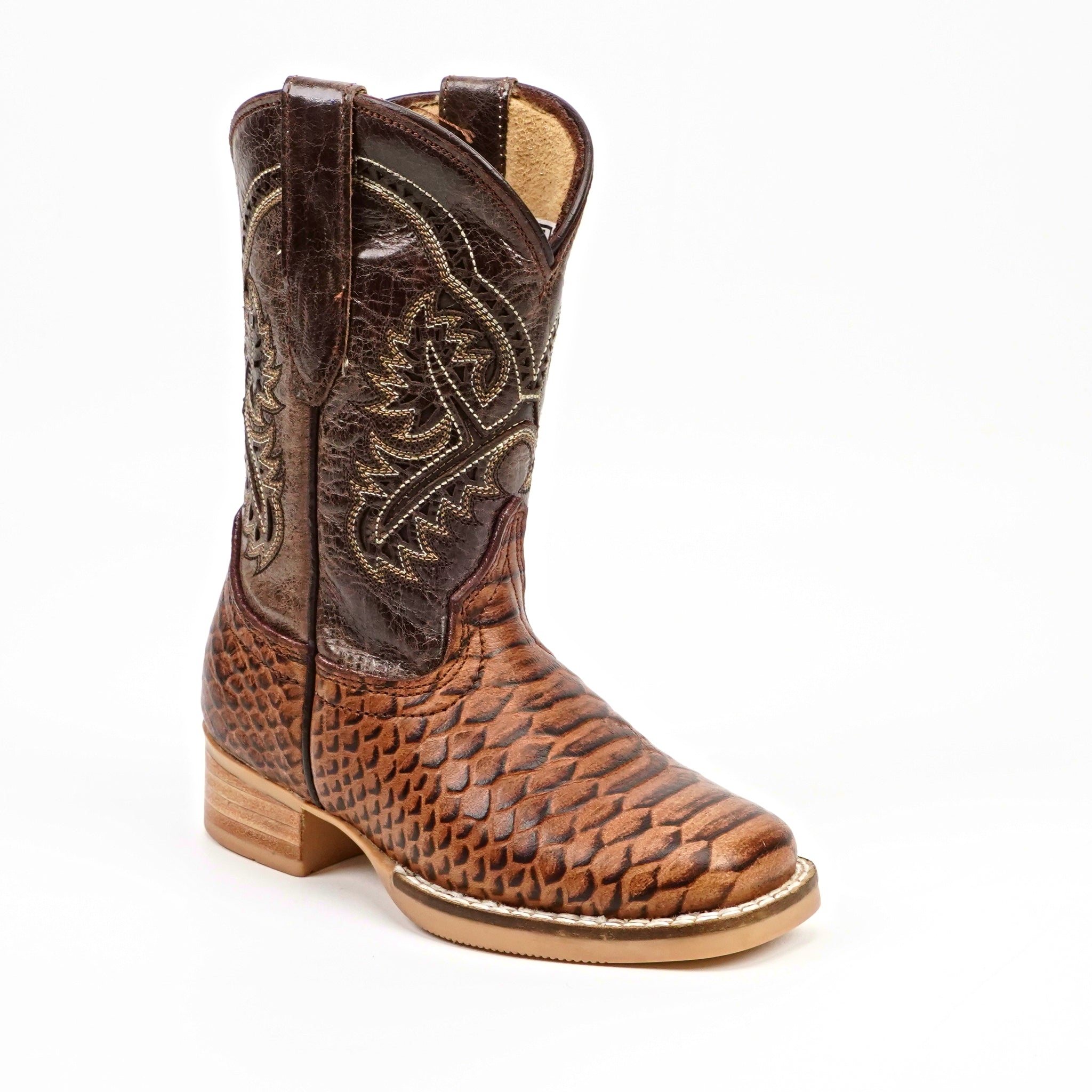Chocolate Python - Embossed Leather Kids Boots - Square Toe (K11-1)