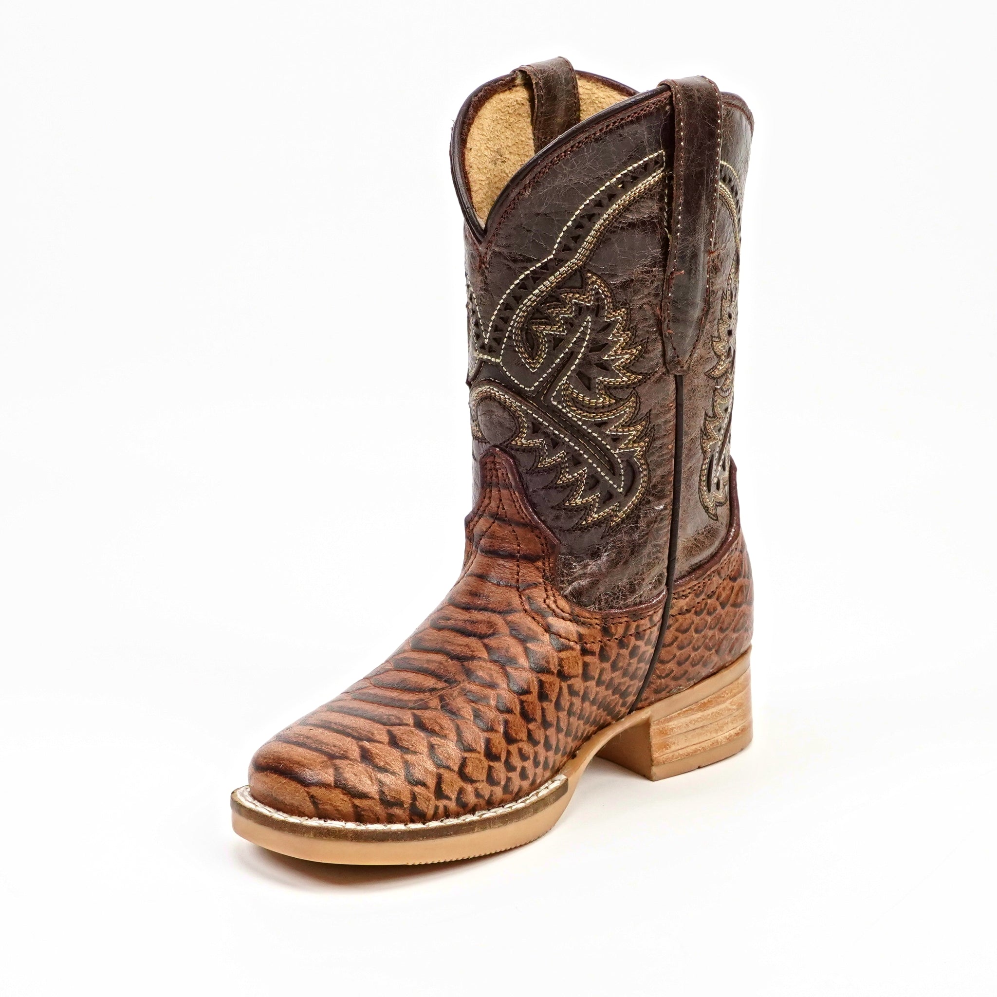 Chocolate Python - Embossed Leather Kids Boots - Square Toe (K11-1)
