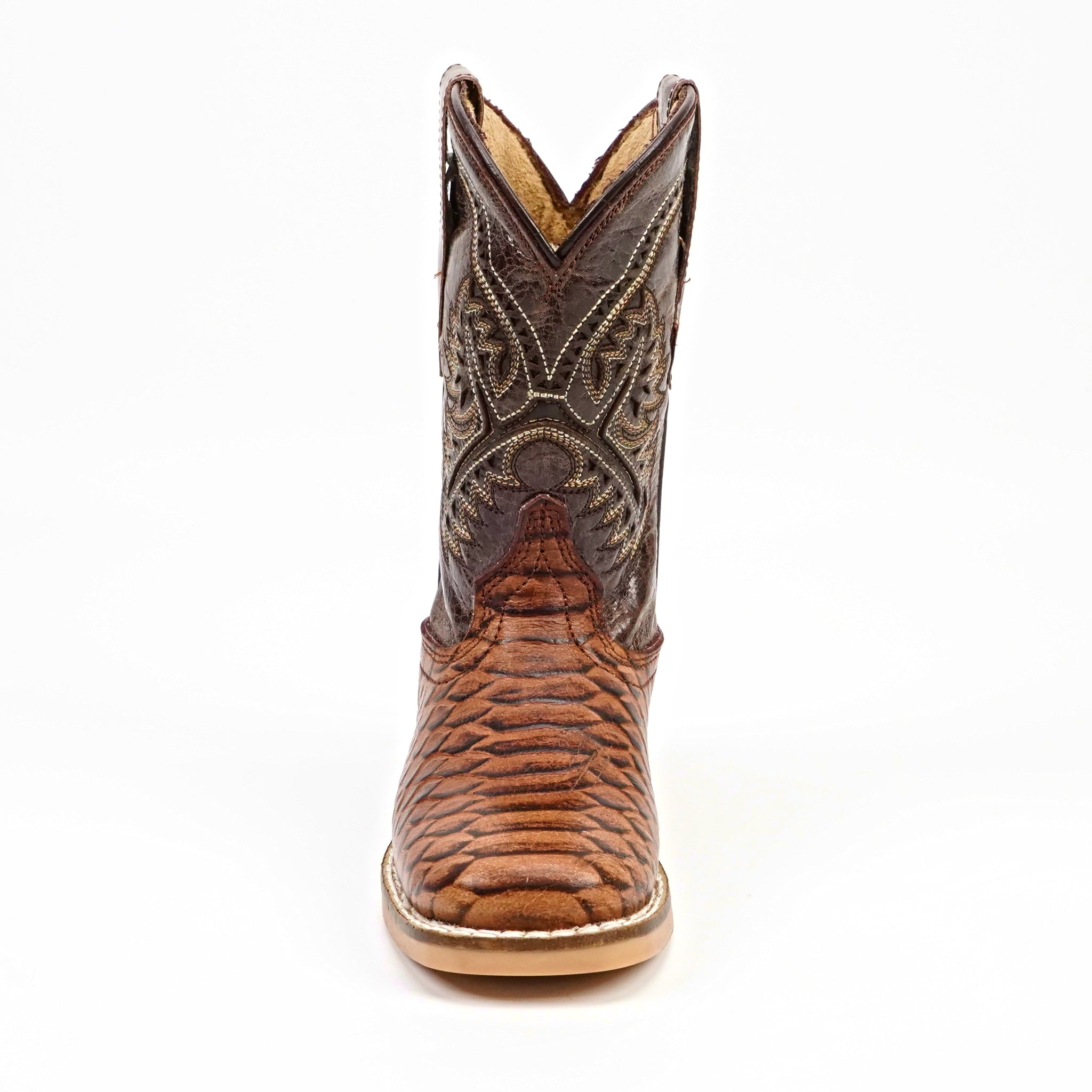 Chocolate Python - Embossed Leather Kids Boots - Square Toe (K11-1)