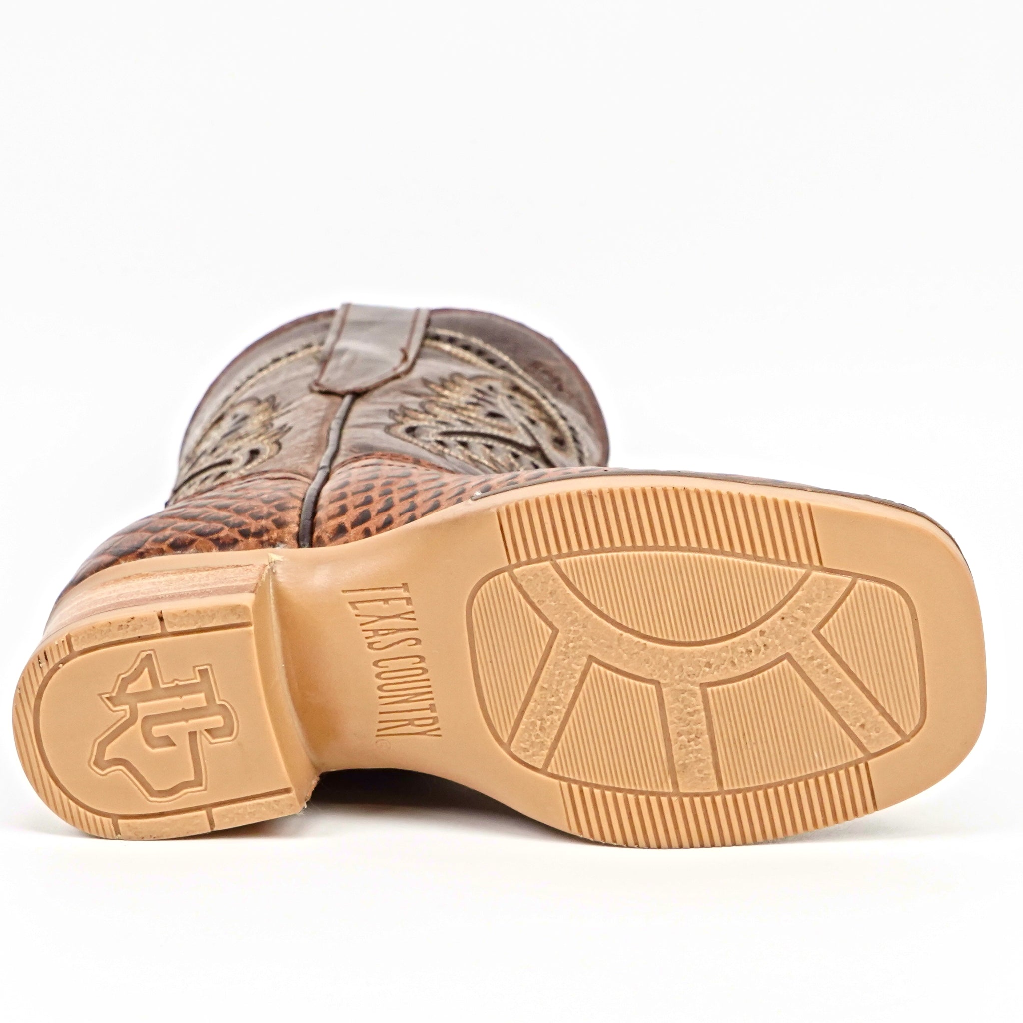 Chocolate Python - Embossed Leather Kids Boots - Square Toe (K11-1)
