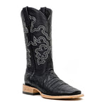 Caiman Belly Black Boots - Embossed Leather - Square Toe (E423)