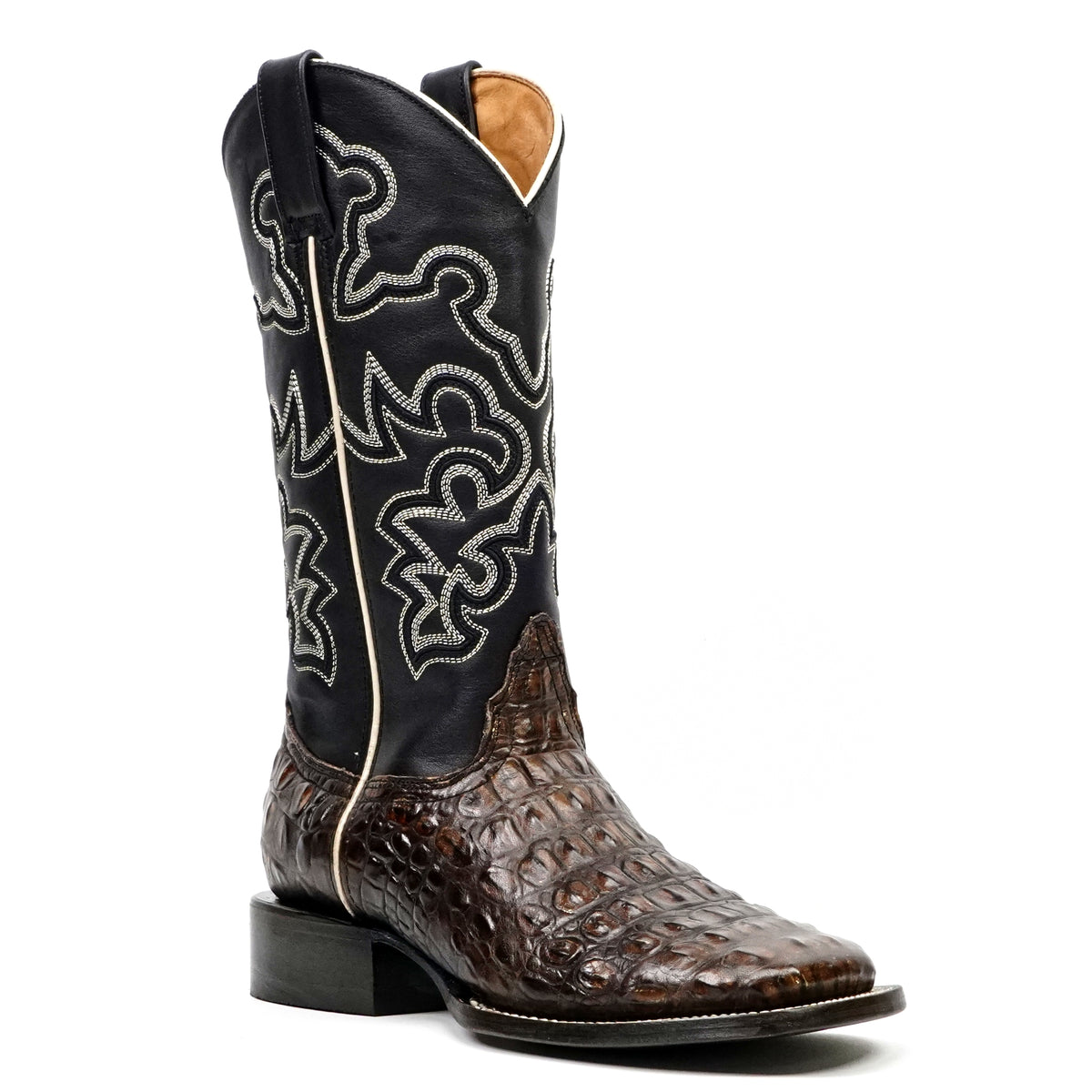 Alligator Hornback Dark Caramel Boots - Embossed Leather - Square Toe (E958)