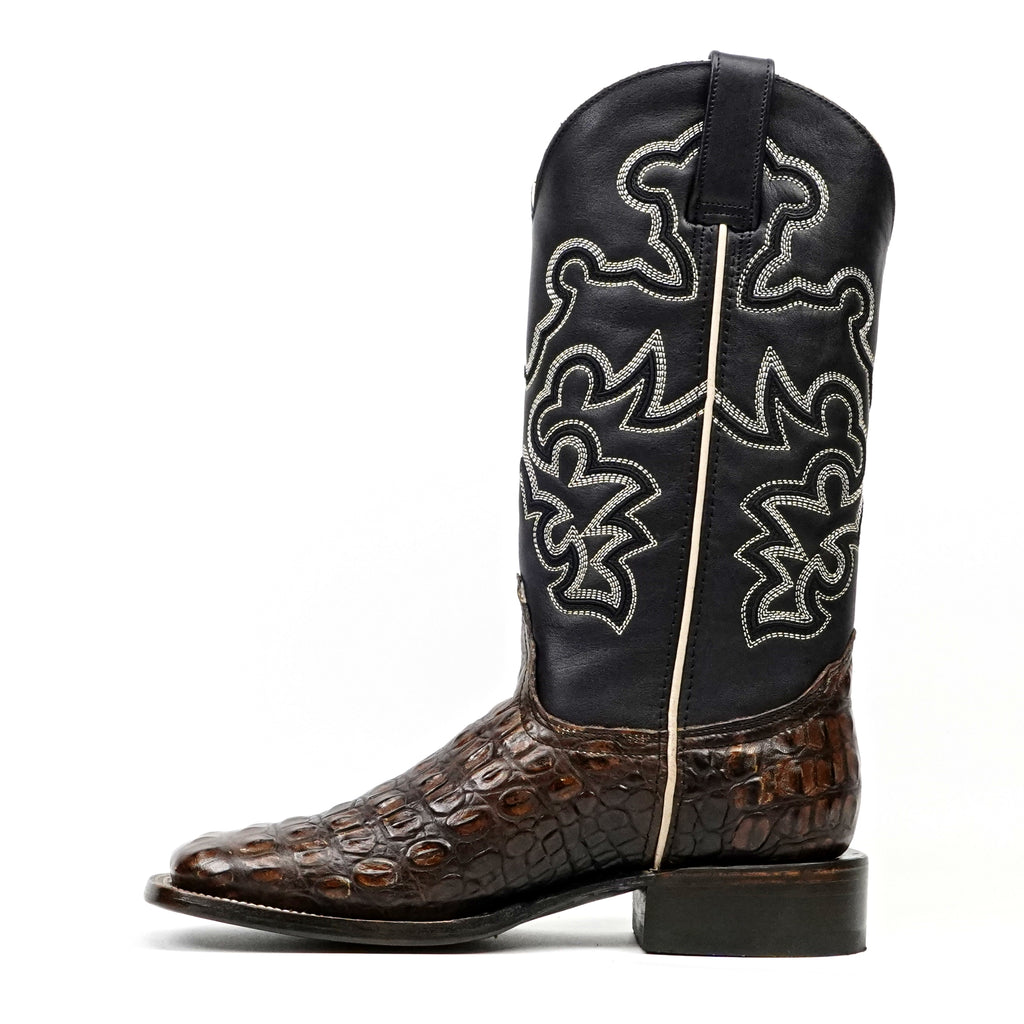Alligator Hornback Dark Caramel Boots - Embossed Leather - Square Toe (E958)
