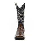 Alligator Hornback Dark Caramel Boots - Embossed Leather - Square Toe (E958)