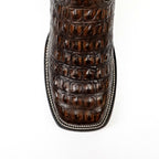Alligator Hornback Dark Caramel Boots - Embossed Leather - Square Toe (E958)