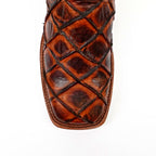Pirarucu Fish Cognac Boots - Embossed Leather - Square Toe (E963)