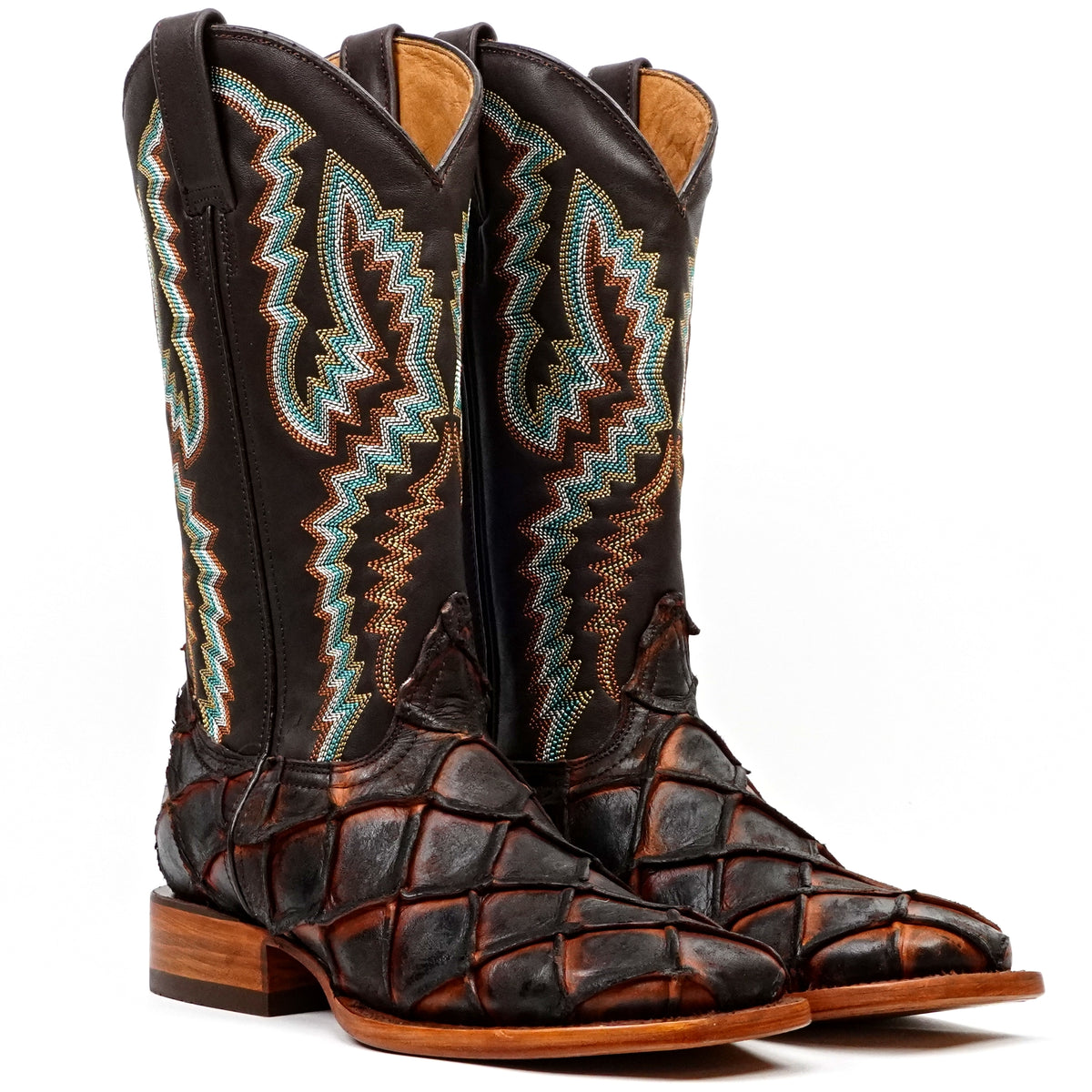 Copper Pirarucu Fish Boots - Embossed Leather - Square Toe (E962)