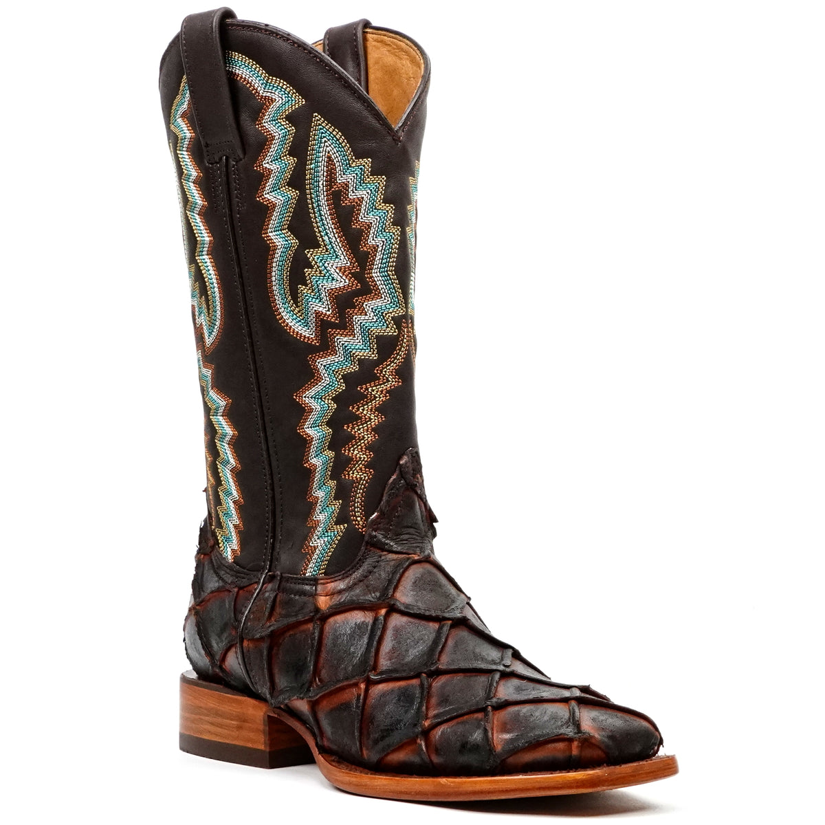 Copper Pirarucu Fish Boots - Embossed Leather - Square Toe (E962)