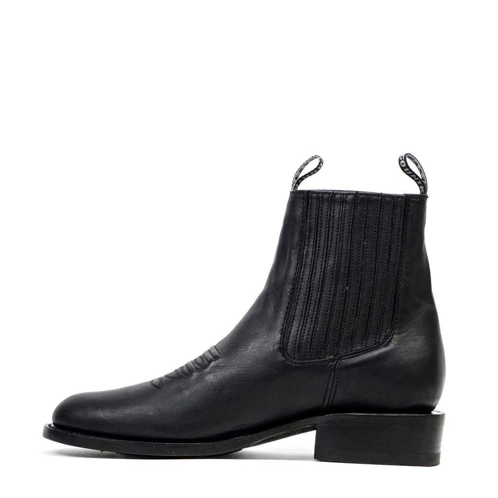 Clayton Black Leather Ankle Boots - Roper Toe (E964)