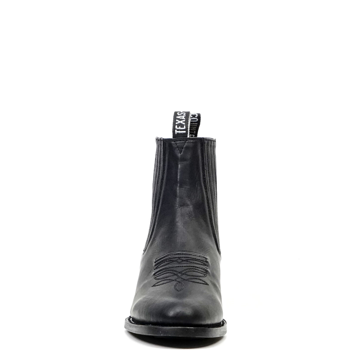 Clayton Black Leather Ankle Boots - Roper Toe (E964)