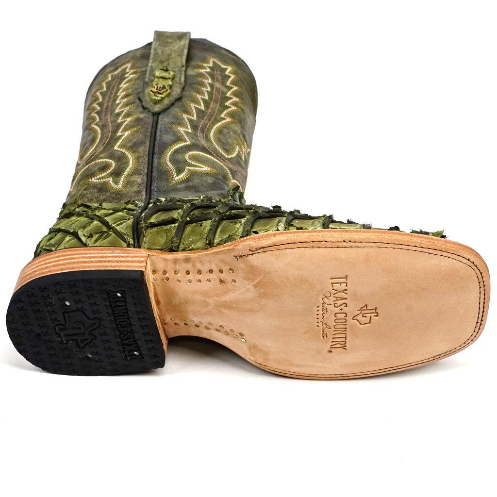 Connor Pirarucu Fish Boots - Agave Green - Square Toe (PZ60)
