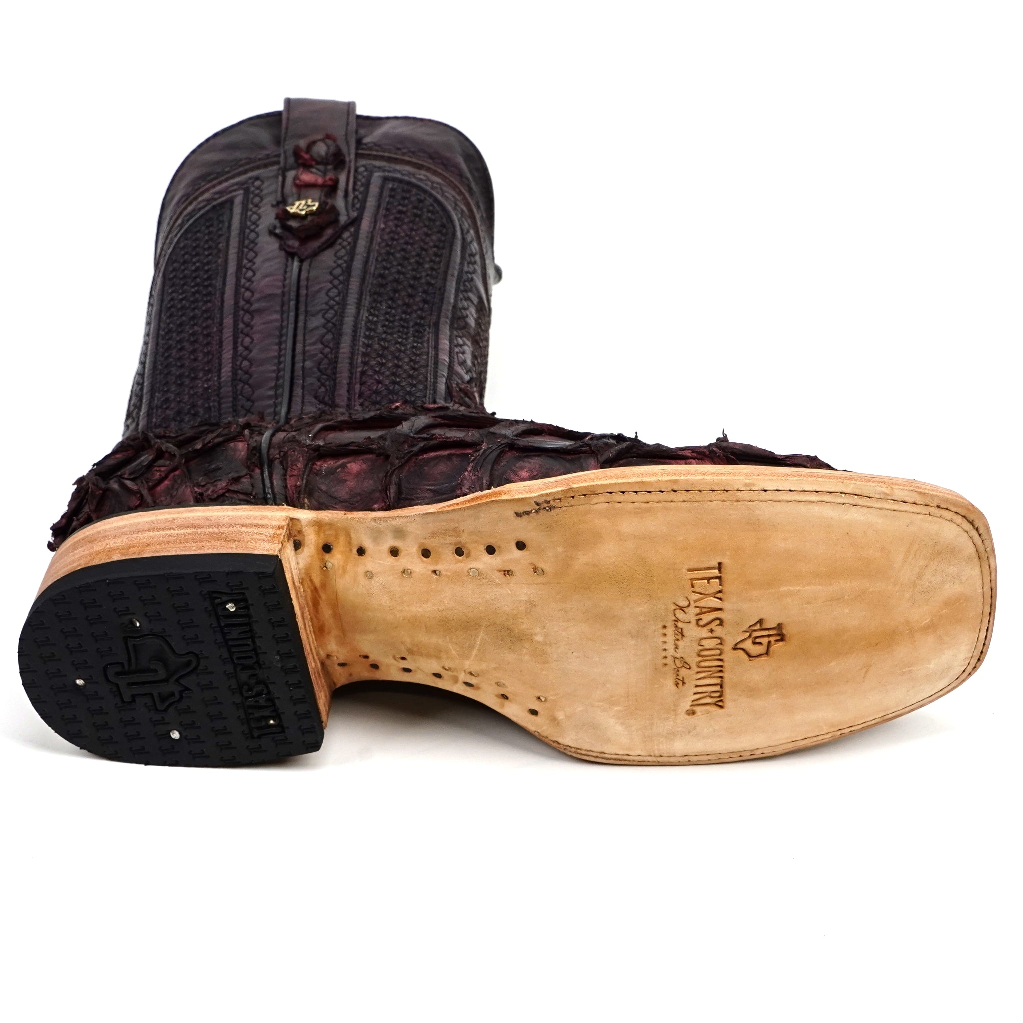 Connor Pirarucu Fish Boots - Black Cherry - Square Toe (PZ60
