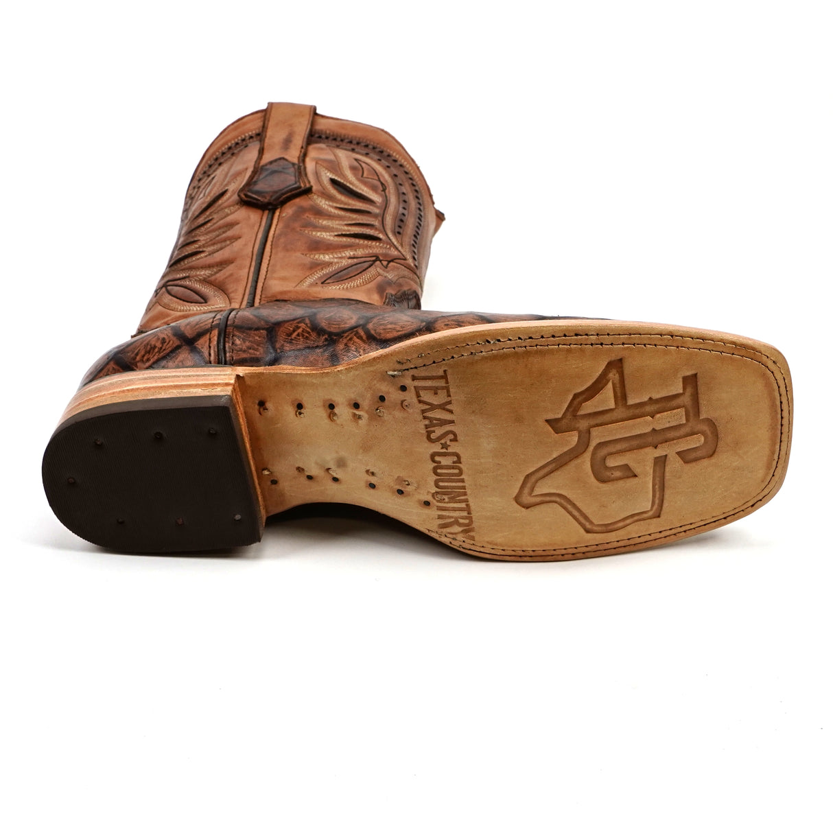 Pirarucu Chocolate - Embossed Leather - Square Toe (E687)