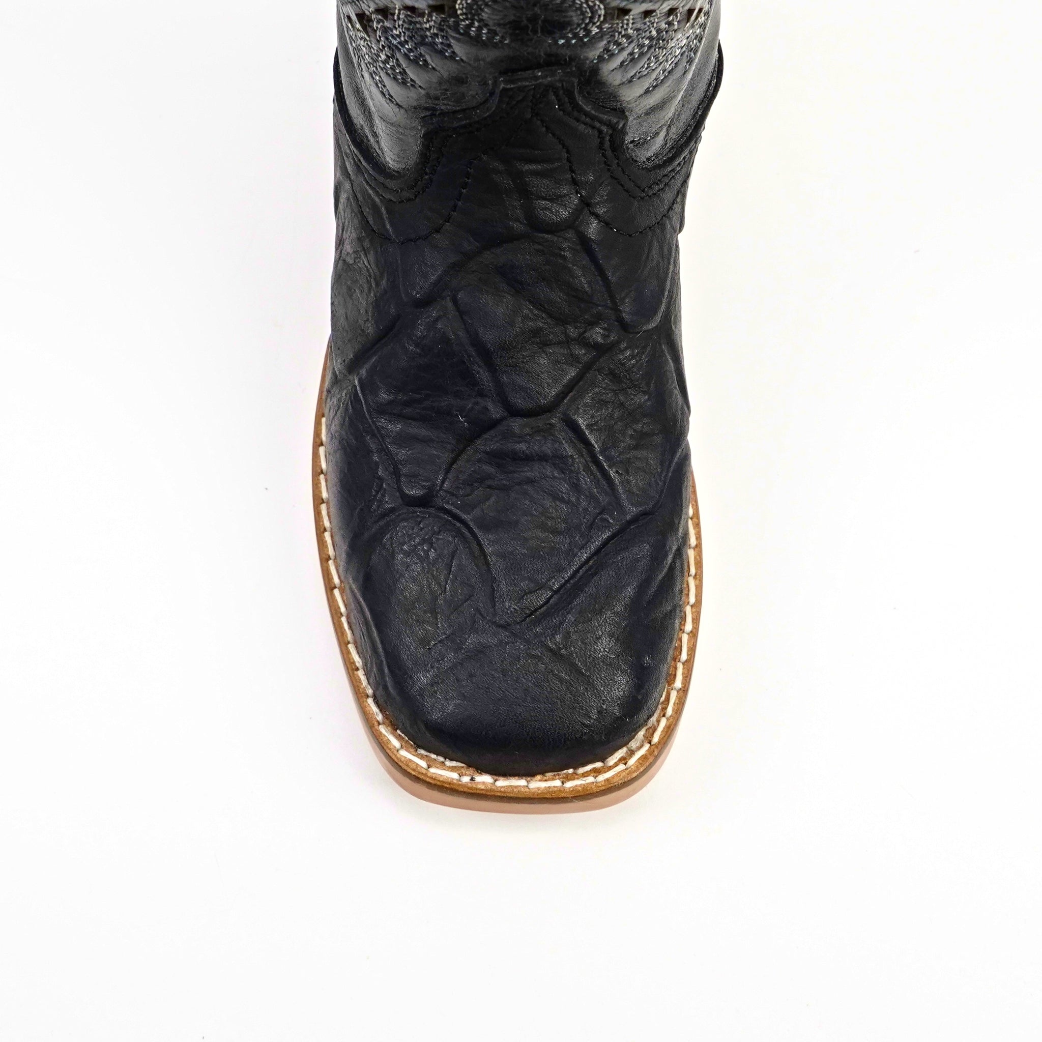 Black Pirarucu Fish - Embossed Leather Kids Boots - Square Toe (K92-1)