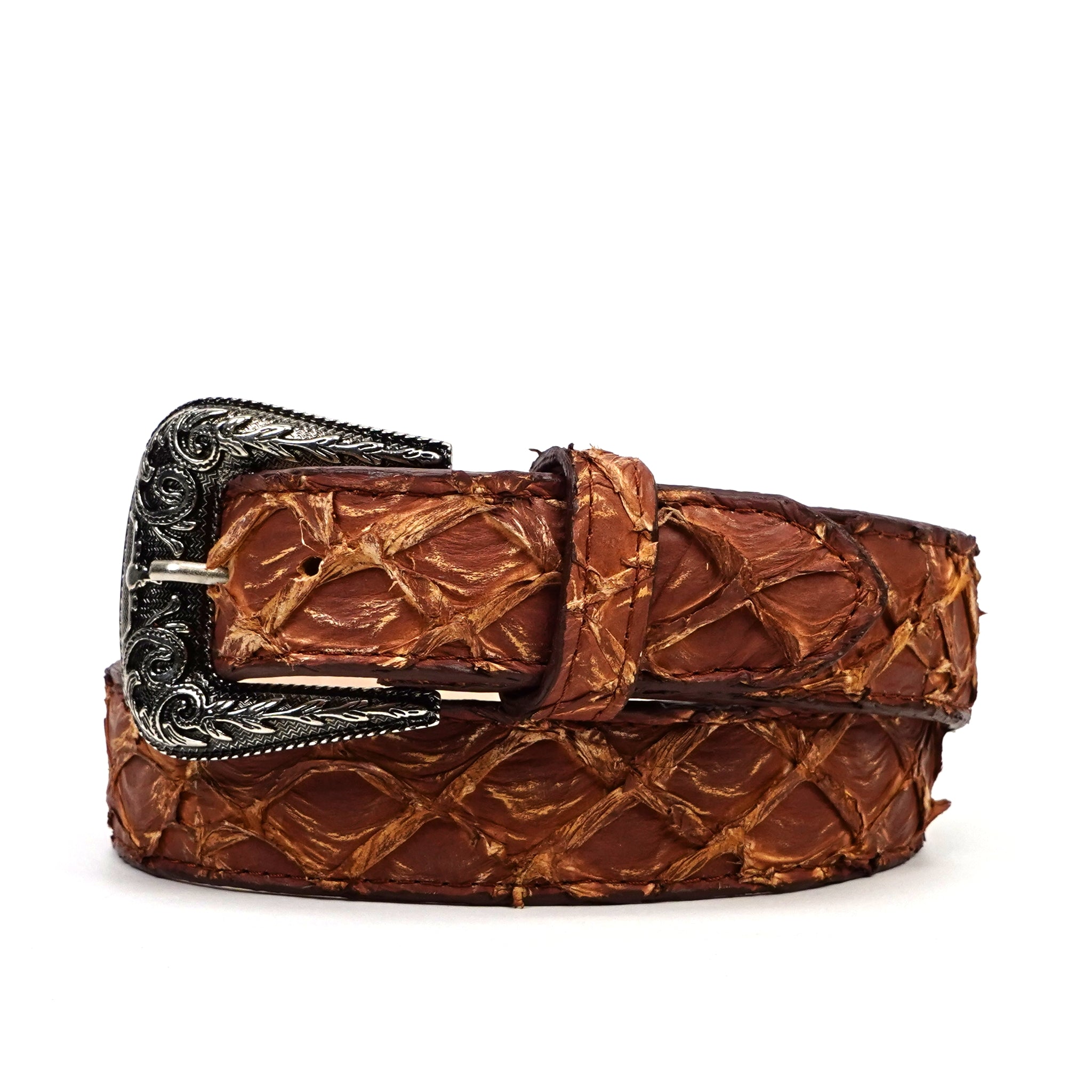 Exotic Full Quilt Pirarucu Belt - Pecan (C-028)