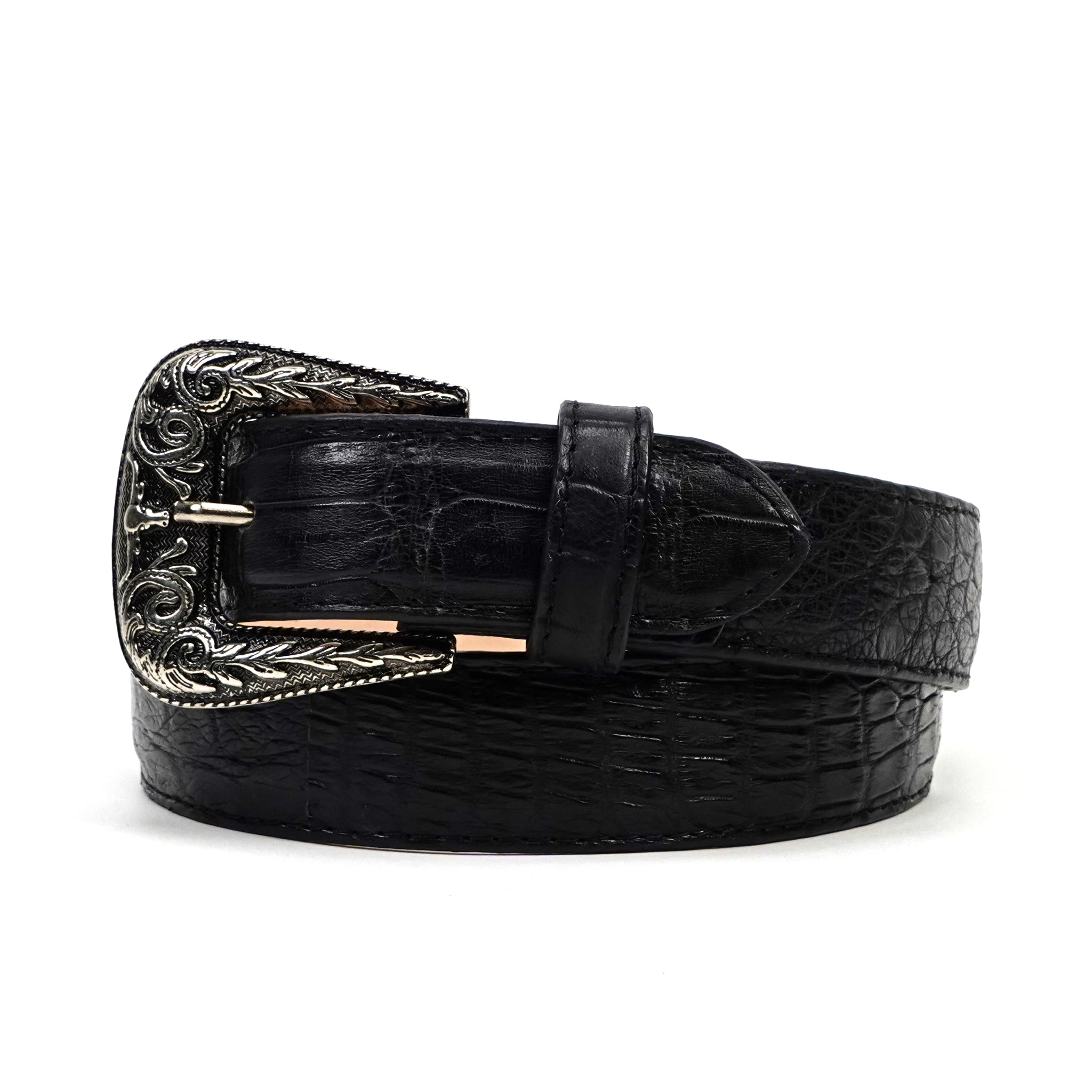 Cinturón exótico de aligátor con acolchado completo - Negro (C-028)