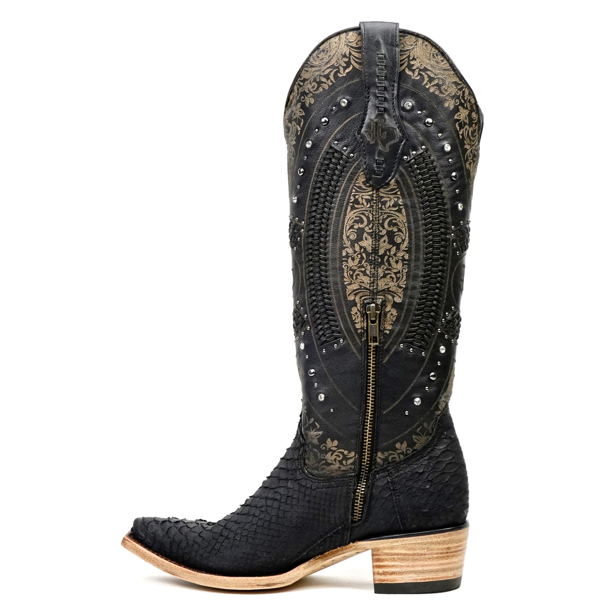 Priscila - Botas vaqueras negras Python - Caña alta - Punta fina (E31)